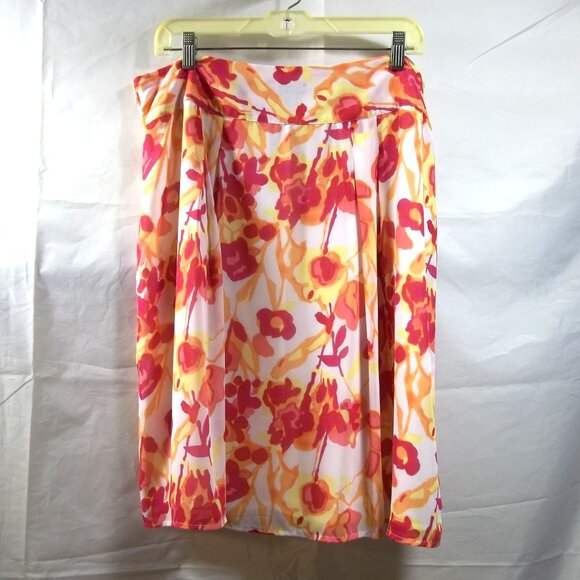 Relativity Womens Skirt Size 14 Floral Partial Zip Pleated White Pink Orange - Picture 2 of 7